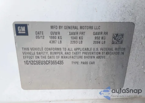 2012 Chevrolet Malibu 1Lt z USA, uszkodzony, nr VIN 1G1ZC5EU3CF365435